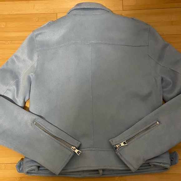 Superdown x Revolve Light Blue Faux Suede Moto Biker Jacket XS - Picture 3 of 6